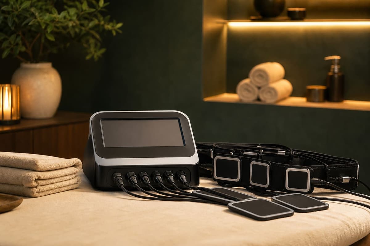 Electrostimulare corporală — tonifiere fără efort Dispozitiv profesional de electrostimulare corporală pentru tonifiere musculară